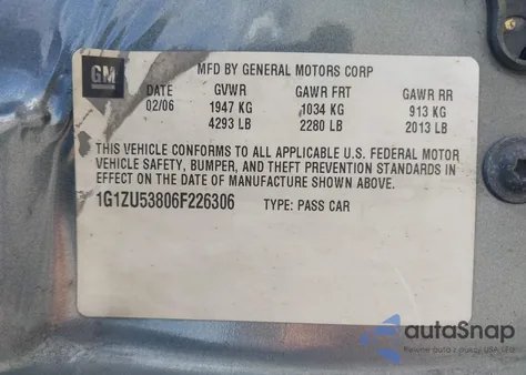 2006 Chevrolet Malibu Ltz из США, поврежденный, VIN 1G1ZU53806F226306